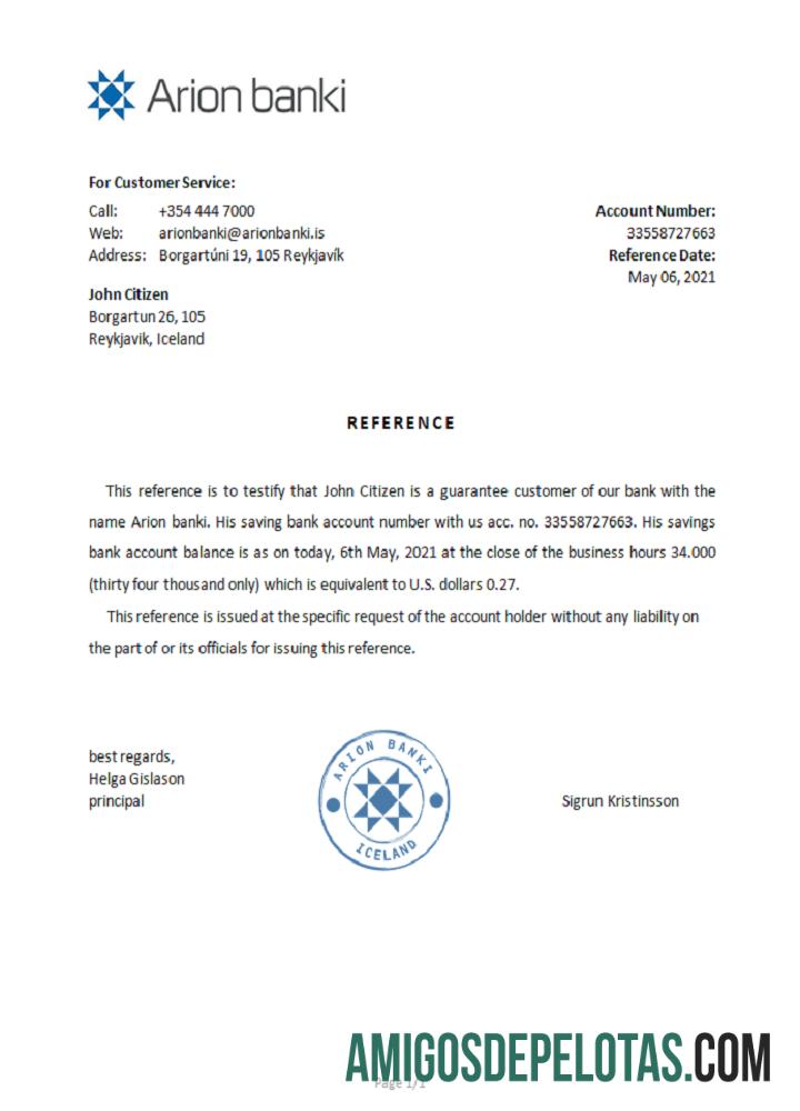 Referência do Banco Arion da Islândia modelo